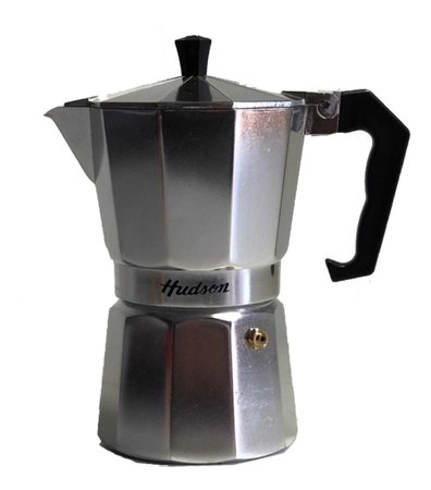 Cafetera Aluminio Pulido Hudson Tipo Italiana 9 Tazas Plateado