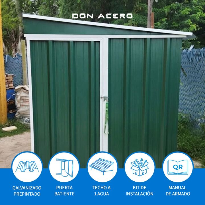 Armario Deposito Galpon de jardin Casi 2x2x2 Techo 1 agua Verde DON ACERO - Vista 3