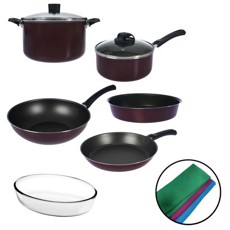 Bateria de Cocina 9 piezas Olla Cacerola Aston Fuente de Vidrio Borcam