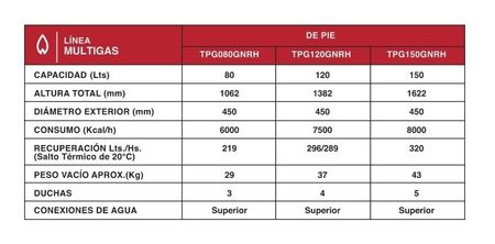 Termotanque A Gas Natural De Pie 80 Litros Rheem Tpg080gnrh
