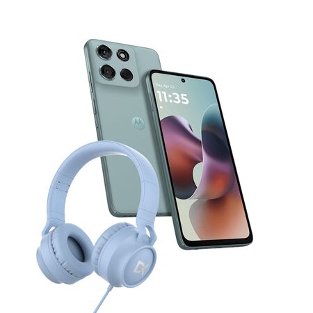 Combo de Celular Motorola Moto G56 8+256GB Gray Mist + Auriculares Vincha Dekkin Cable USB-C Celeste