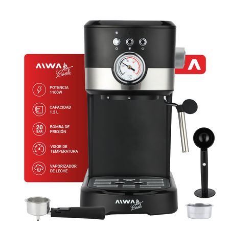 Cafetera Espresso Aiwa Cook 1,2 Litros Vaporizador de Leche 20 BAR 1100W