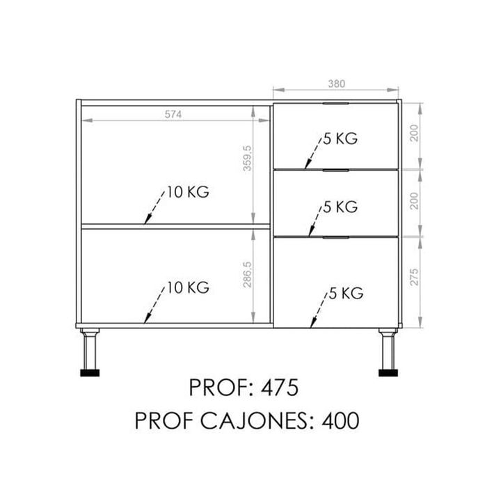 Bajo Mesada Confort 1M Perfil L Alum. Blanco CTB100 - Vista 3