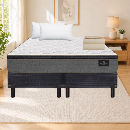 Colchón + Sommier Resortes Super Queen King Koil Finesse 160x200x26 120kg + Sabana + Almohadas