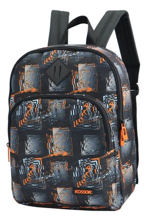 Mochila Nazca Urbana - Espaciosa - Super Liviana Negro/Naranja Estampado