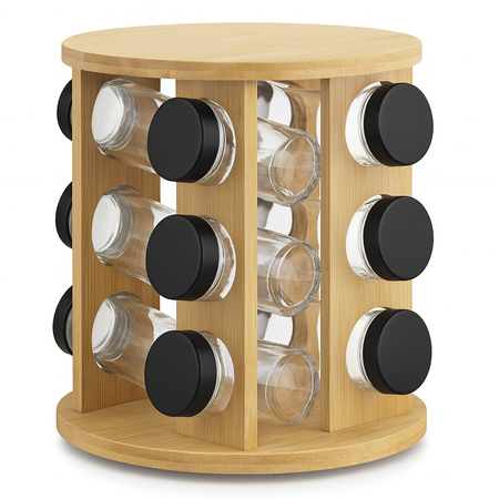 Especiero Giratorio 12 Frascos Madera de Bambú Hogar Actual