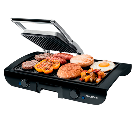 Parrilla Grill C/Tapa Prensa Y Plancha Bifera Novohome 1500w
