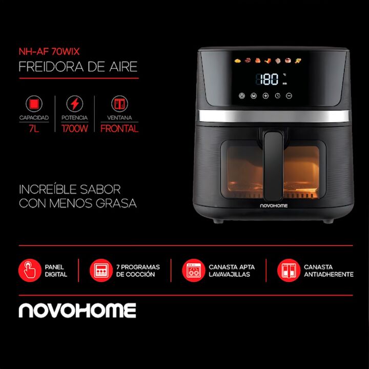 Freidora de Aire Sin Aceite Novohome 7L 8 Funciones 1700W - Vista 6