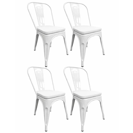 COMBO: 4 Sillas Metálicas Tolix Blanco Brillante + 4 Almohadones Cuerina Dalton Blanco C/Cierre