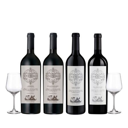 Set Vino Tinto Gran Enemigo Seleccion x 4 y 2 Copas Con Estuche