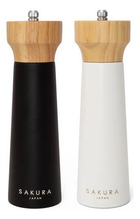 Set Molinillos Sakura Pimienta Y Sal Majestic Madera 20cm Blanco/negro