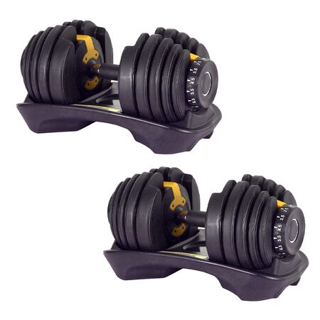 Kit X2 Mancuernas Ajustables 24 Kg Force by Gadnic Con Dial Rapido Y Base Organizadora