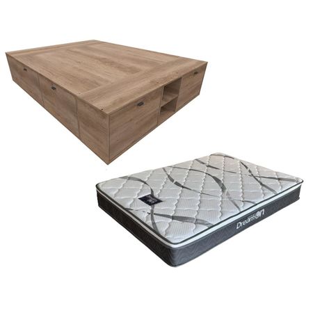 COLCHON EN CAJA + BOX DE MADERA MOSCONI 2 PLAZAS 57095 COLCHON DREAM ON CON BOX BENETHON COLOR GREI