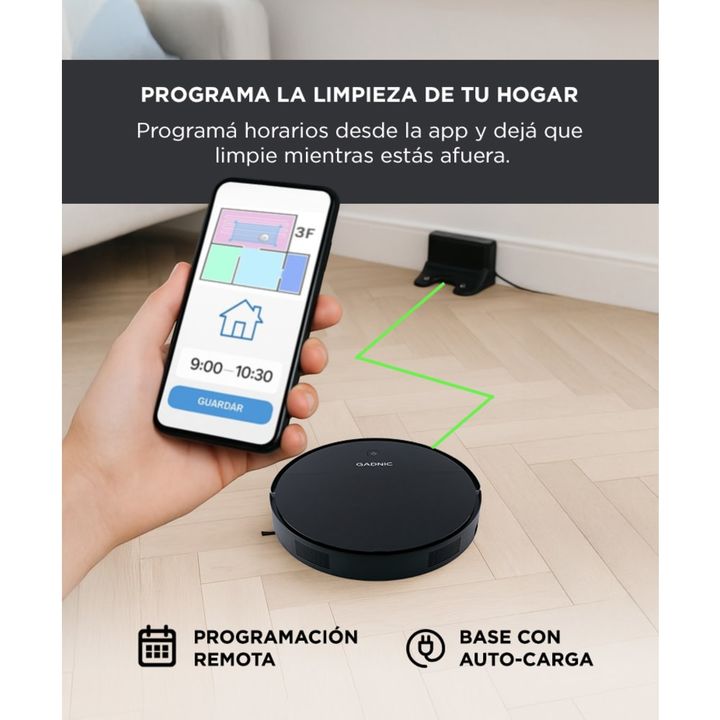 Aspiradora Robot Gadnic 3 Modos Automática Control Remoto App Mopa Tanque de Agua 150 ml Filtro Lavable Programación Auto-Recarga - Vista 3