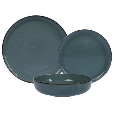 Set Vajilla 12 Piezas Plato Playo Postre Hondo Filo Envejecido Azul