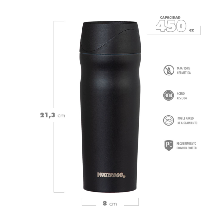 VASO WATERDOG 450CC CON TAPA PLASTICA (C:NEGRO BOSSA450BK) - Vista 3