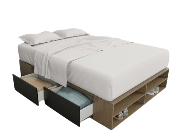Base Cama Box Linea Minimal 1.40m 4 Cajones Con Estantes 6442 Nogal/Negro Tables - Vista 2