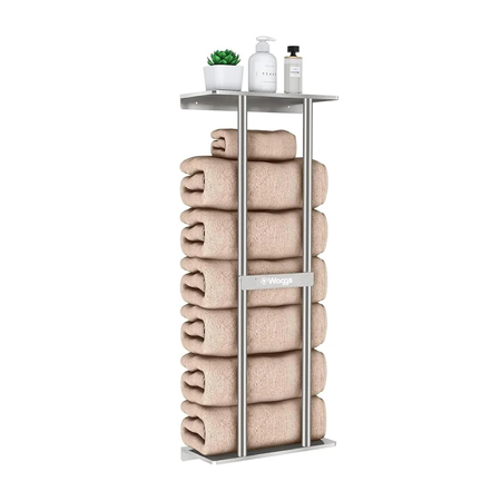 Toallero Baño de Hierro con Estante Repisa Waggs Minimalista Plateado