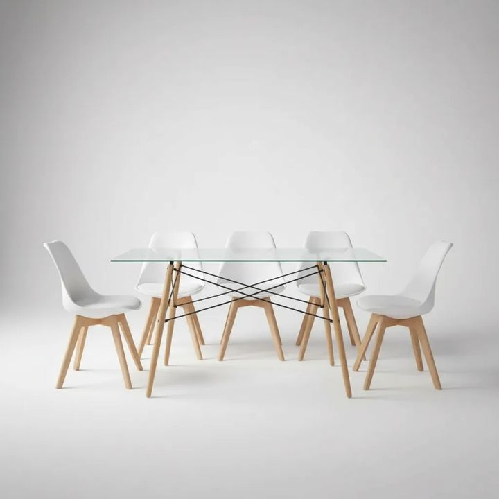 Juego De Comedor Mesa De Vidrio 120x80+6 Sillas Tulip Blanco - Vista 3