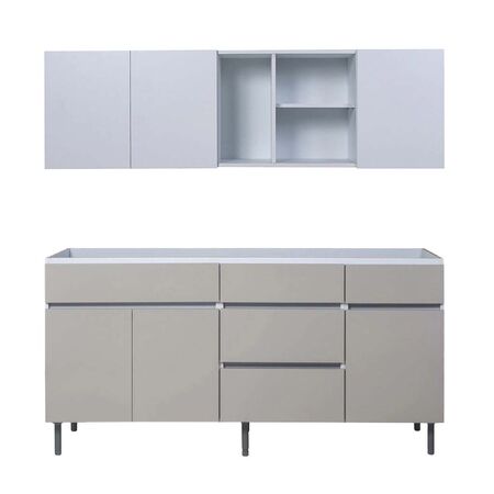 MUEBLE ALACENA Y BAJOMESADA MODERNO DE COCINA BEIGE AVELLANA