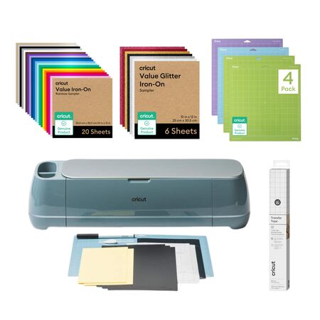 Cricut Maker 4 con Pack de Tapetes Vinilos Multicolor y Glitter y Cinta de transferencia