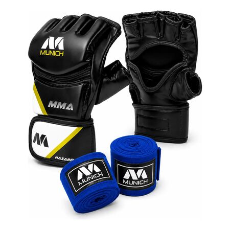 Kit Guantes Mma Munich Gotax + Vendas Band 5m Boxing M Blanco