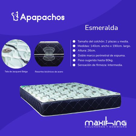 Colchon Maxiking Esmeralda 2 Plazas y Media 140x190x26cm de Resortes Bonnell Tela de Jackard