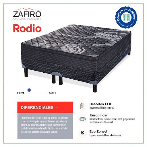 Colchon Zafiro Rodio Super Queen 160x200 Resortes Con Pillow - Vista 2