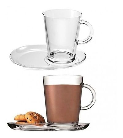Set x 2 Taza Jarro Mug C/plato Vidrio Pasabahce Tribeca