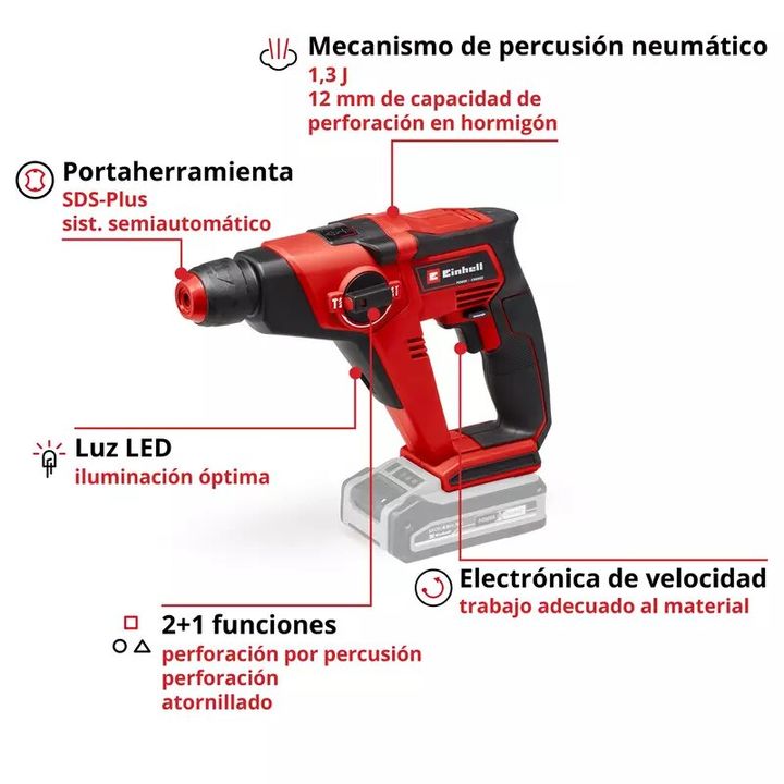 Einhell Rotomartillo Inalambrico TE-HD 18/12 Li - Solo - Vista 3