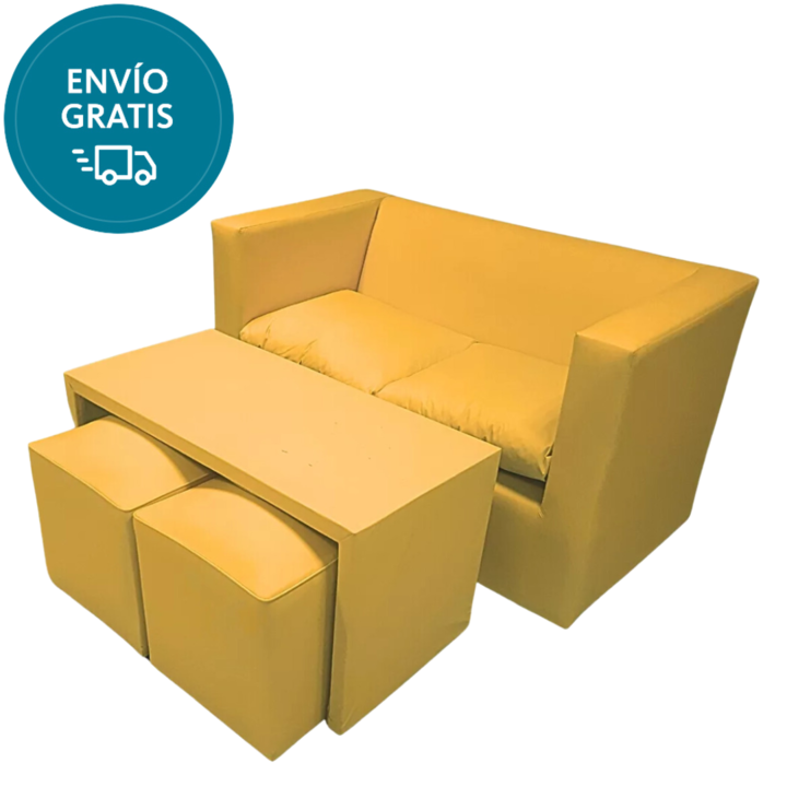 Juego De Living Moderno Combo Sillon+ Mesa + 2puff Tapizado Ecocuero - Vista 6