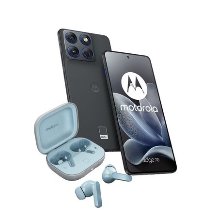 Combo Moto Edge 70 12+512GB Gadget Grey + Auriculares Moto Buds Guitar Illusion Blue