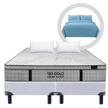Colchón + Sommier Resortes King Koil Luxury Pocket King 180x200x30 130kg + Sabana + Almohadas