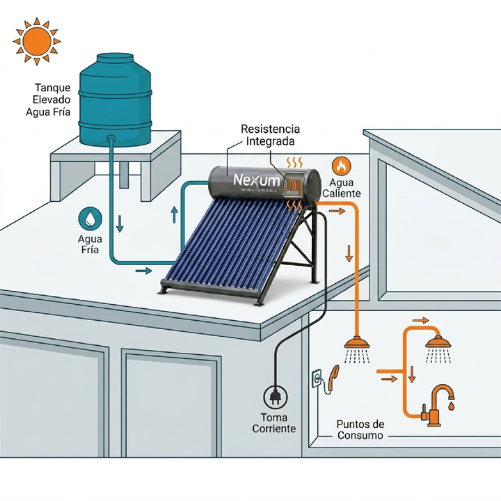Termotanque Solar Nexum Termosifónico 100 Litros Acero Inoxidable con Soporte y Resistencia Eléctrica - Vista 5