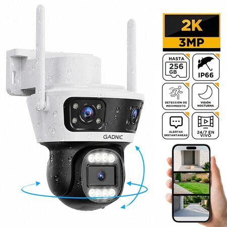 Cámara Seguridad WiFi Exterior Gadnic 3 Lentes 2k 360° Vision Nocturna a Color