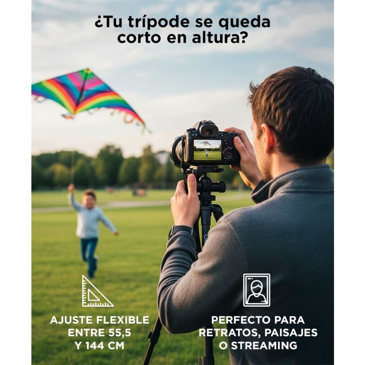Trípode Cámara Gadnic T-3 Aluminio 1,40mt Cabezal 90° Bloqueo Flip Gancho Contrapeso - Vista 3