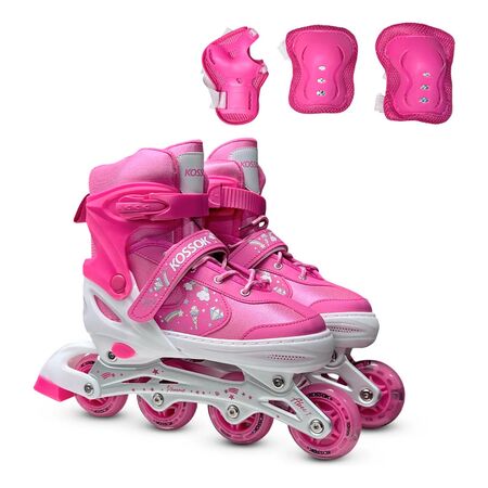 Rollers Phoenix Extensible 3 En 1 + Protecciones + Luz Led Talle S (28-32) Rosa Rosa Chicle