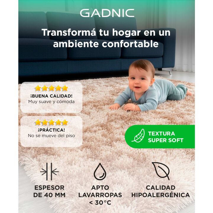 Alfombra Beige 2x2,4 Mts Nórdica Living Gadnic Lavable Súper Soft - Vista 2