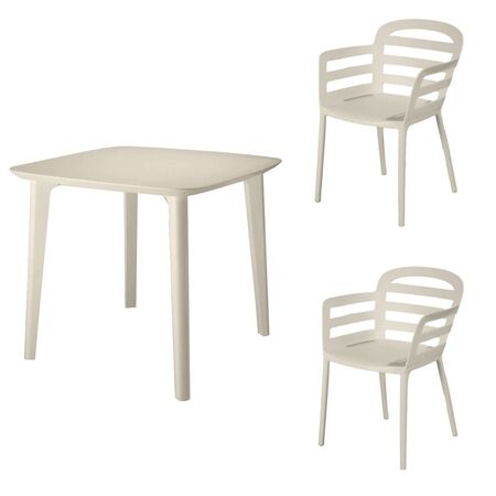 Mesa Y 2 Sillas Estilo Libre Apilable Resistente Beige