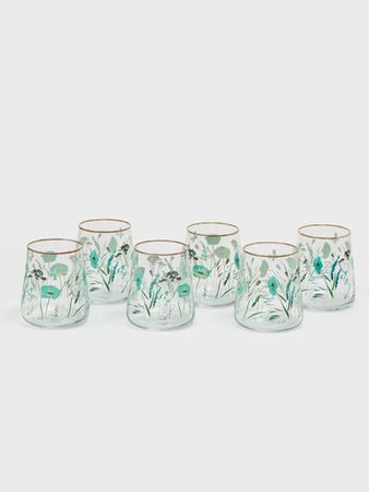 Set 6 Vasos De Vidrio Miuri Con Diseño Floral  420 Ml Floral