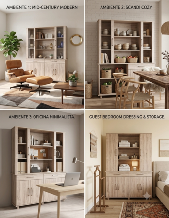 Mueble Vajillero Modular Orlandi 226 1.60m - 6 Puertas 2 Cajones - Color Abedul Para Living Comedor