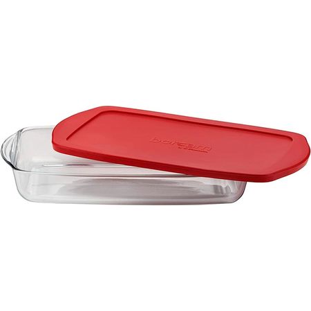 Fuente Asadera Rectangular Horno Vidrio Borcam Con Tapa Plastica