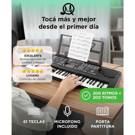 Teclado Musical infantil Órgano MQ 61 Teclas Funciones Digitales Principiantes + 1 Micrófono