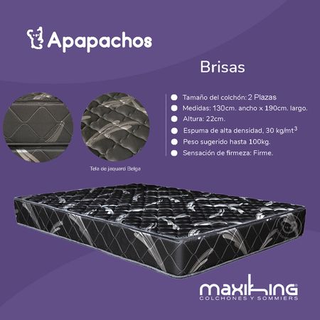 Colchon Maxiking Brisas 2 Plazas 130x190x22cm Espuma de Alta Densidad Jackard Matelasseado