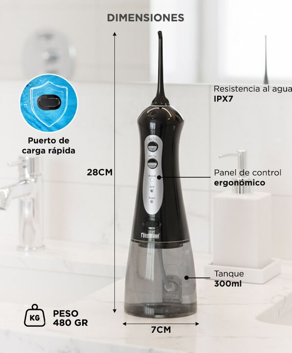 Irrigador Bucal Portatil Nicefeel Inalámbrico 300ml 2 Boquillas Intercambiables 5 Modos - Vista 2
