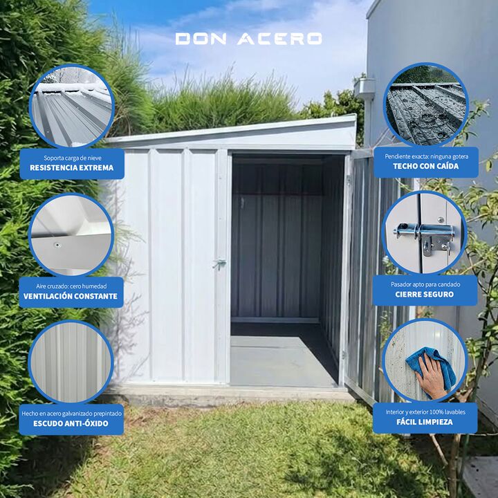 Armario Deposito Galpon de jardin Casi 2x2x2 Techo 1 agua Blanco DON ACERO - Vista 4
