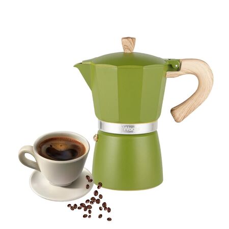 Cafetera Moka Italiana Waggs Aluminio 300ml 6 tazas Verde