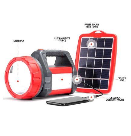 LINTERNA D. LIGHT A BATERIA CON CARGADOR SOLAR PARA SMARTPHONE - Mod.T200