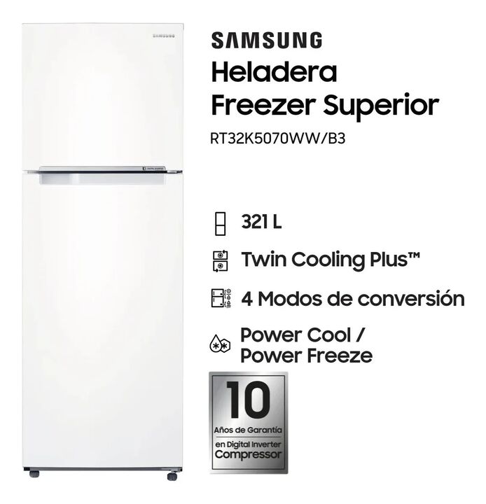 Heladera Samsung Freezer No Frost Inverter 321 L Blanca Snow White - Vista 1