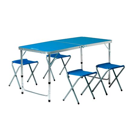 Mesa Camping Plegable + 4 Banquetas Portátil Ideal Paseos Exterior Azul